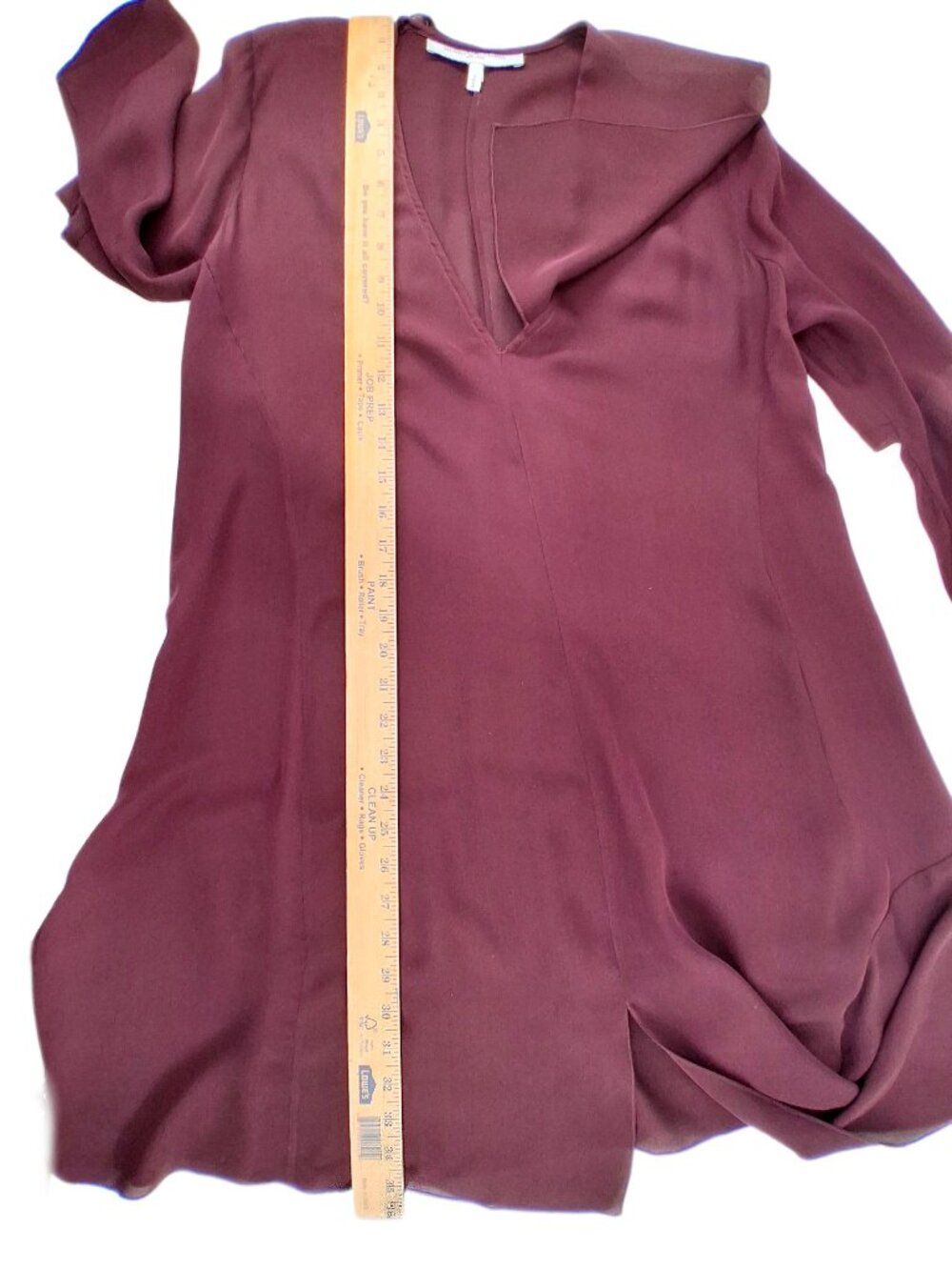 Morgane Le Fay Burgundy Silk Asymmetric V-Neck Draped Handkerchief Hem Dress M - Picture 11 of 15